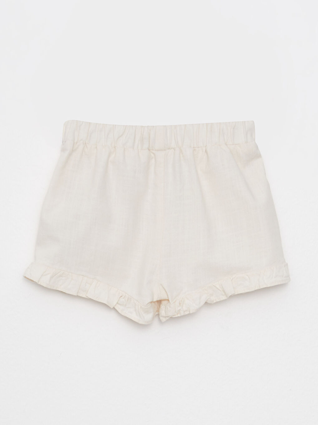 Bej Beli Lastikli Pamuklu Kız Bebek Şort-1