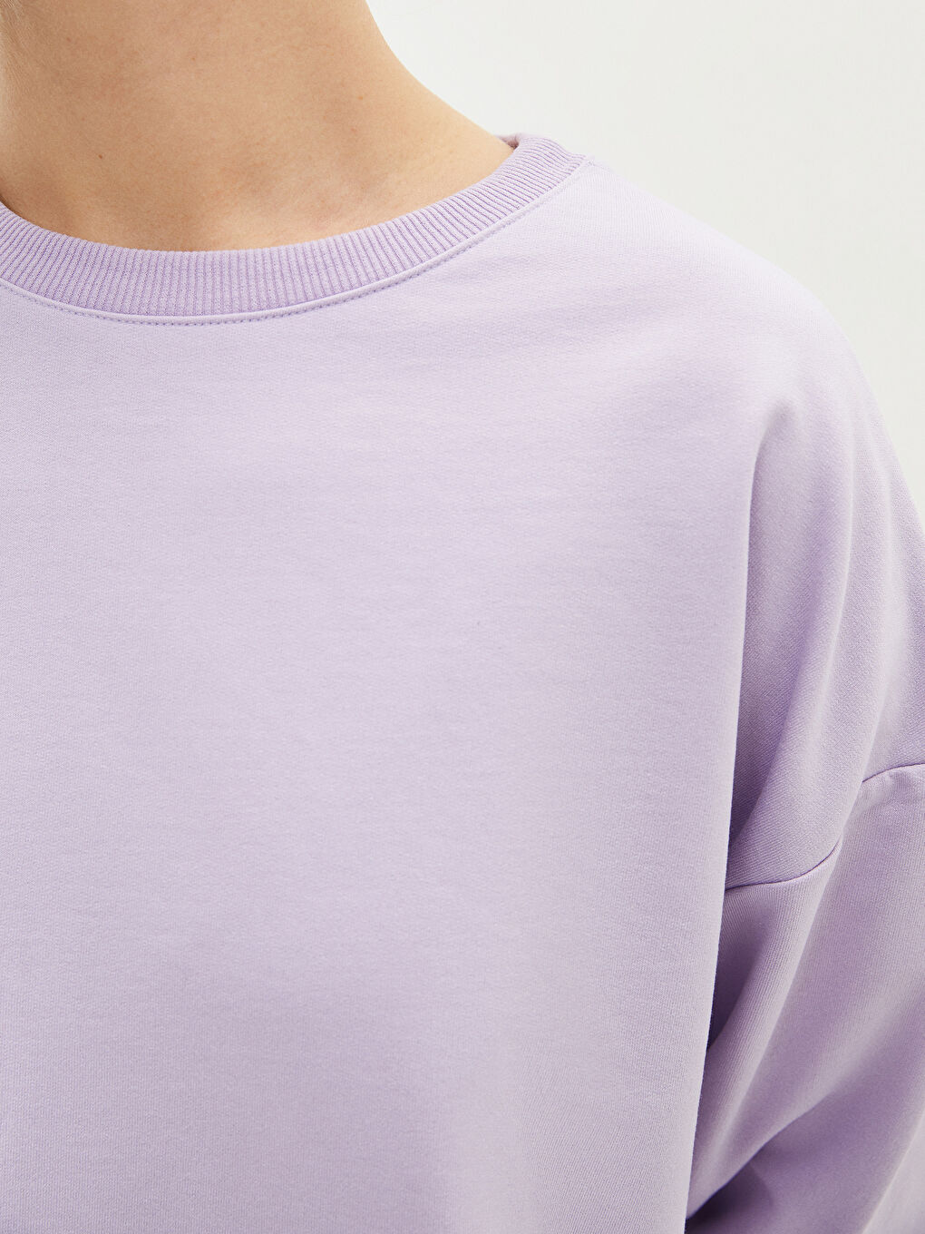 تونيك سويتشيرت كم طويل سادة بياقة دائرية للسيدات-4