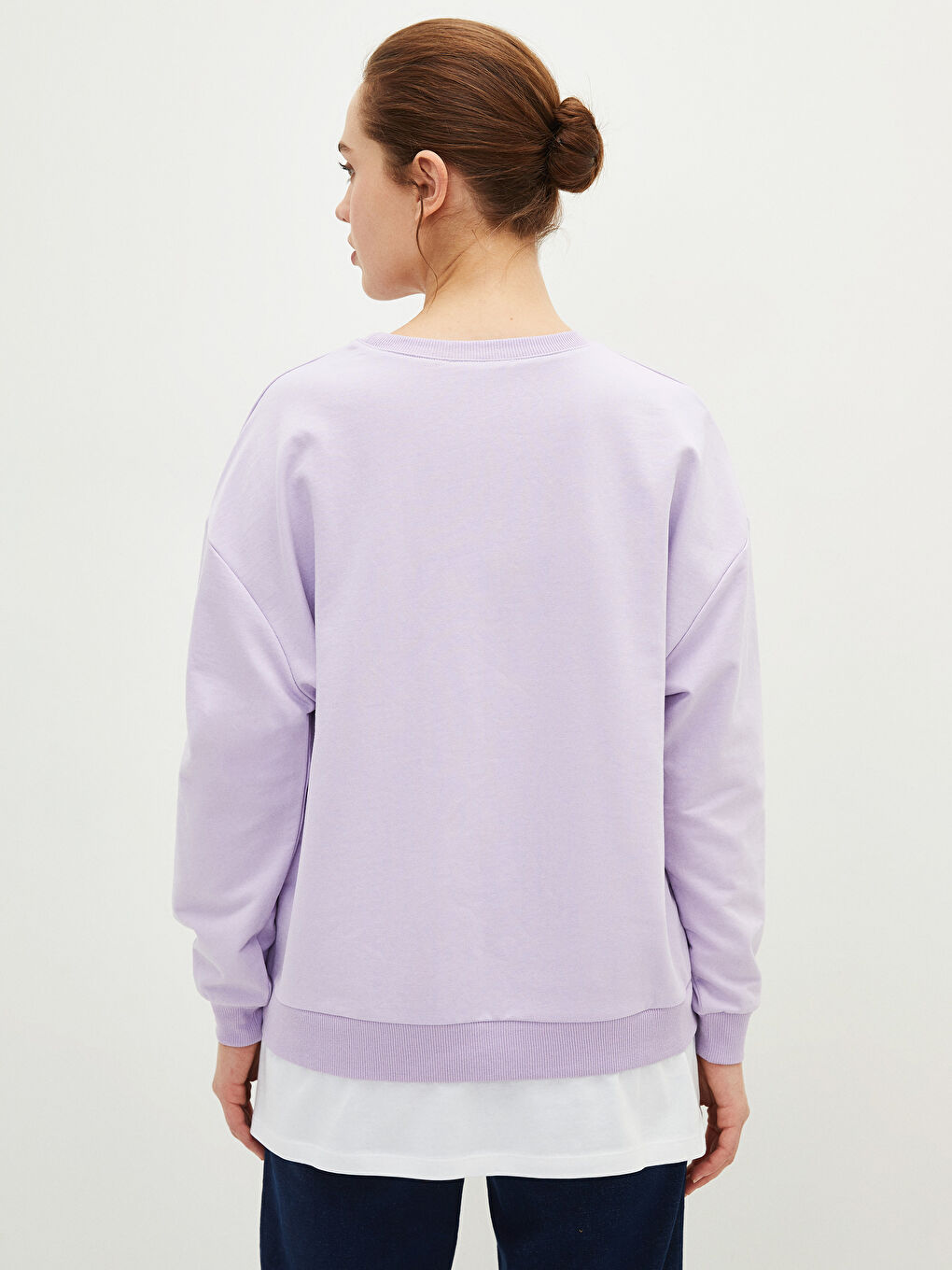 تونيك سويتشيرت كم طويل سادة بياقة دائرية للسيدات-5