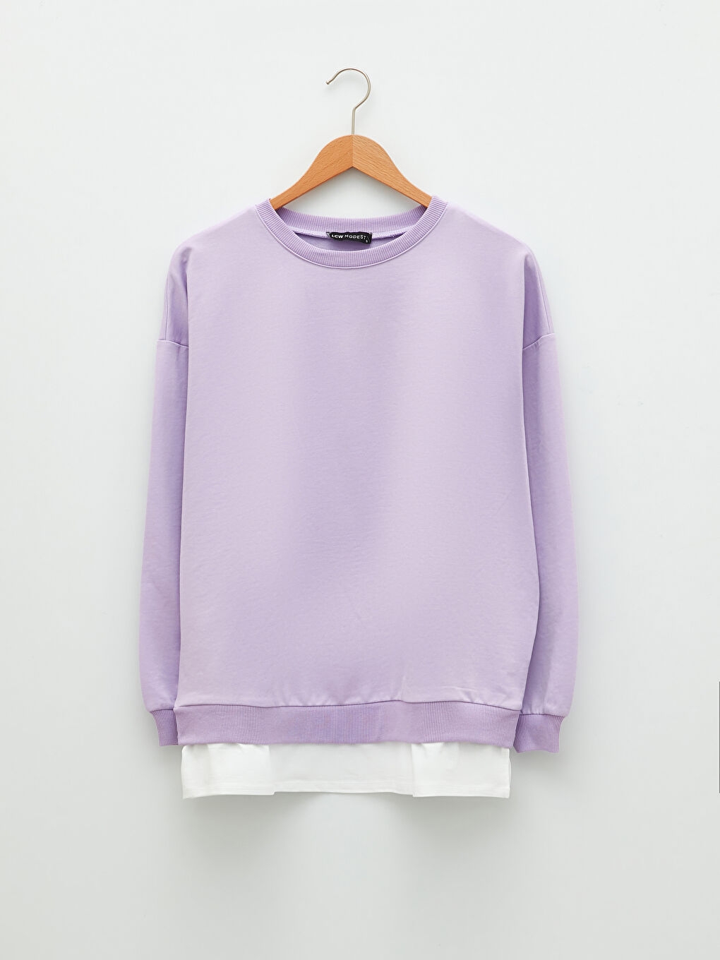 تونيك سويتشيرت كم طويل سادة بياقة دائرية للسيدات-6