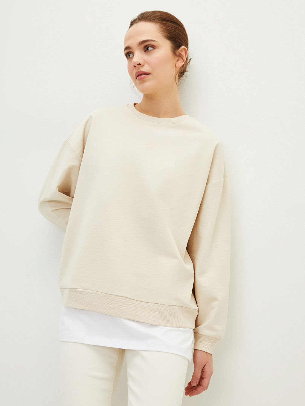LC Waikiki Crew Neck Plain Long Sleeve Women's Sweatshirt Tunic -S2IP60Z8-PQB