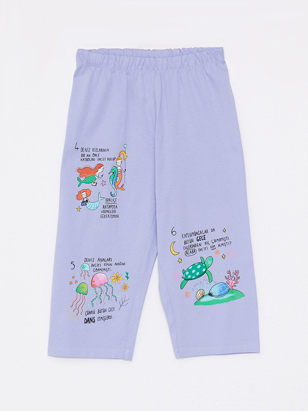 Lila Bisiklet Yaka Baskılı Kısa Kollu Kız Çocuk Pijama Takımı-4