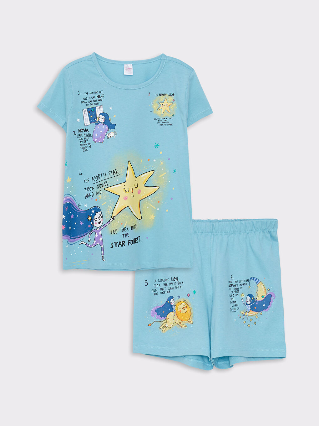 Mavi Bisiklet Yaka Baskılı Kısa Kollu Kız Çocuk Şortlu Pijama Takımı-1