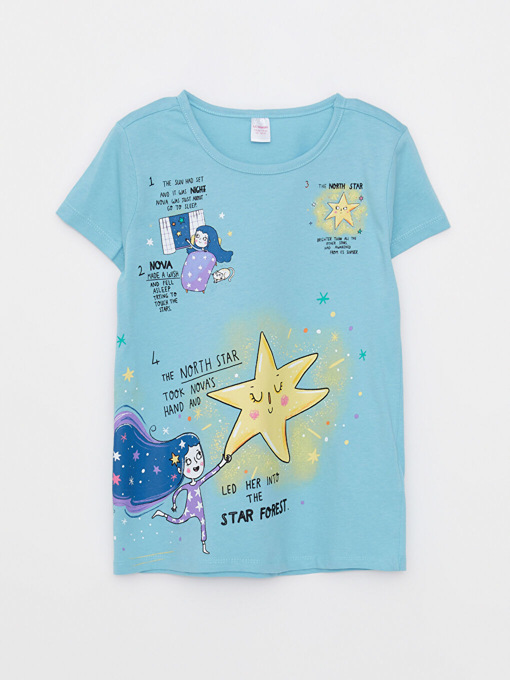 Mavi Bisiklet Yaka Baskılı Kısa Kollu Kız Çocuk Şortlu Pijama Takımı-2