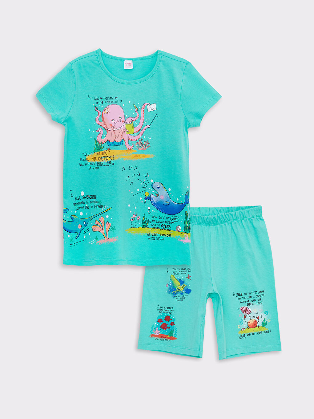 Crew Neck Printed Short Sleeve Girl's Short Pajamas Set -S2IP97Z4-G6P