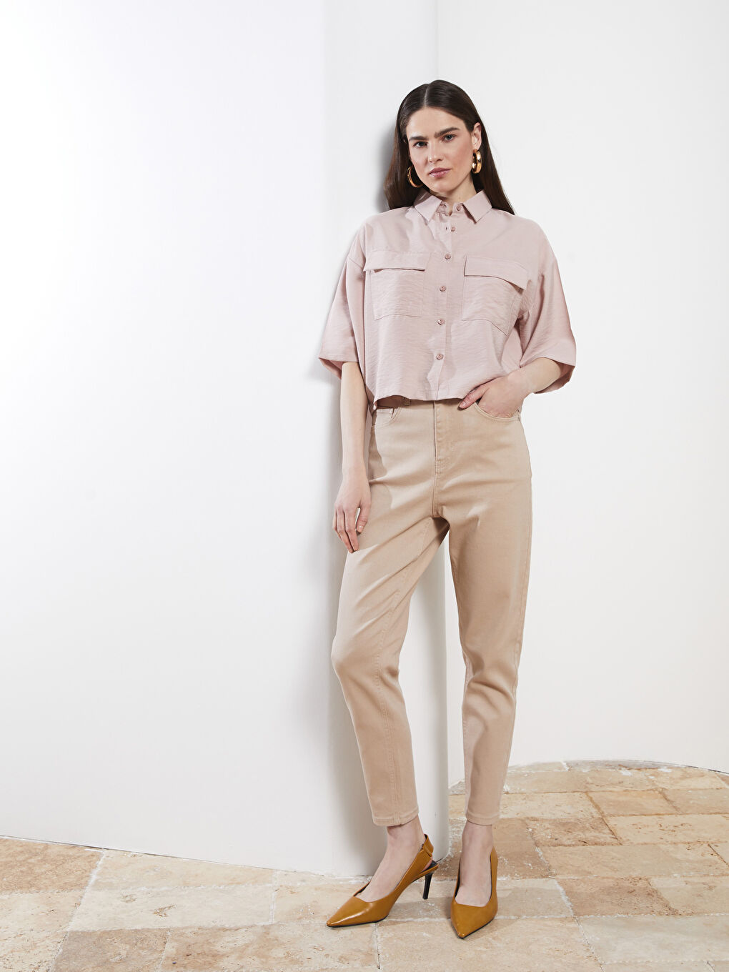 Front Button Closure Straight Short Sleeve Women's Shirt-2