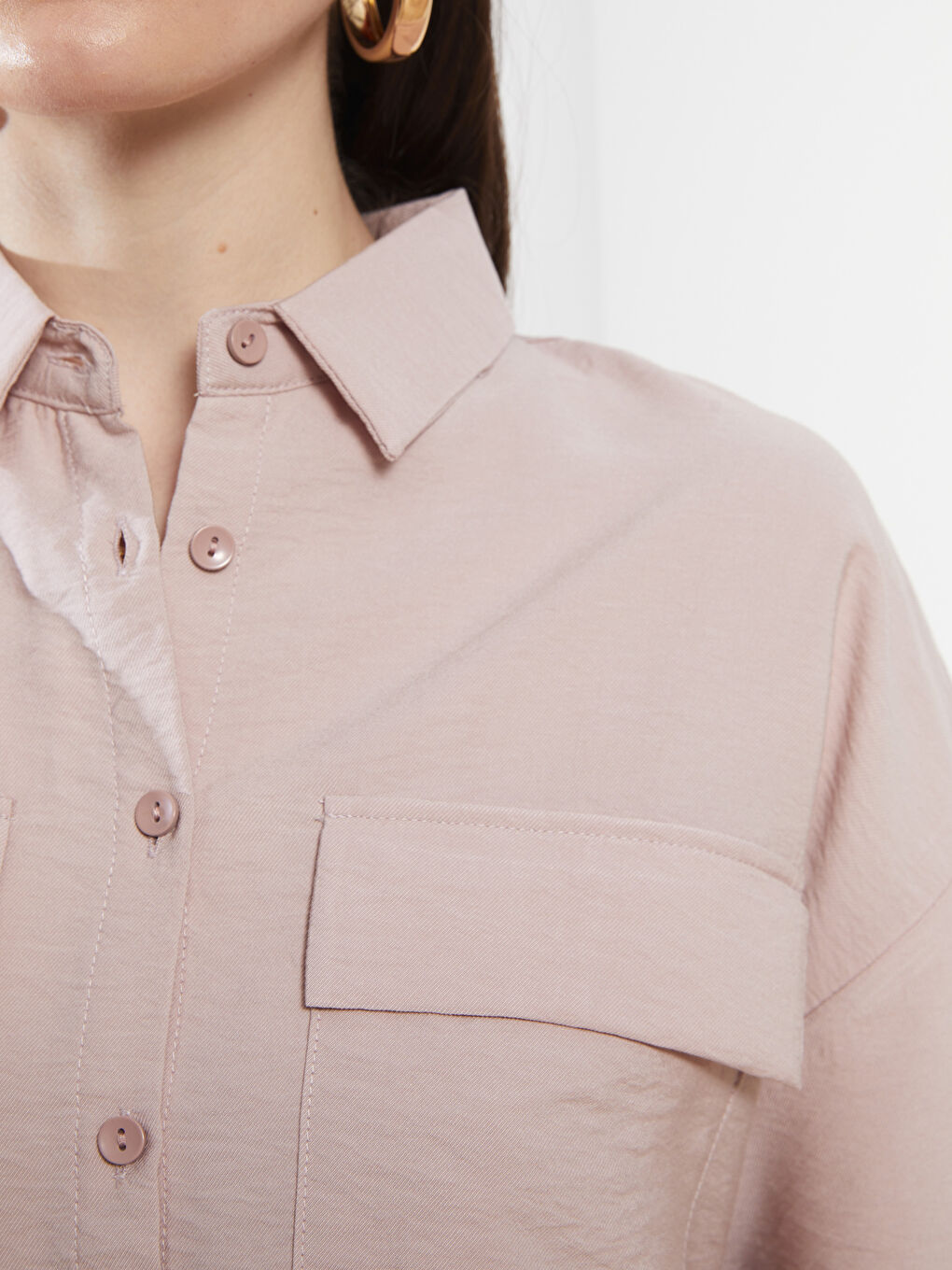 Front Button Closure Straight Short Sleeve Women's Shirt-3