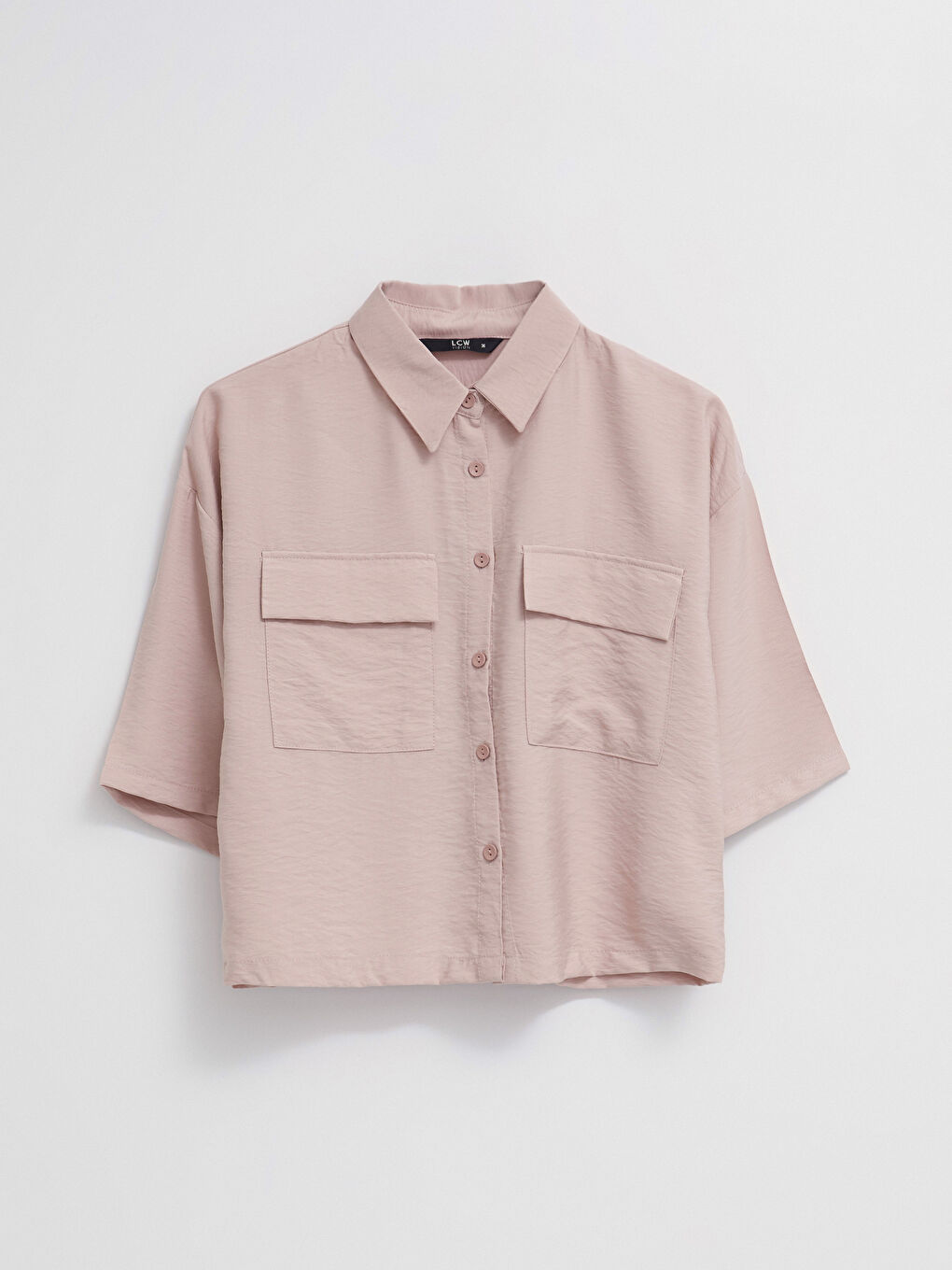 Front Button Closure Straight Short Sleeve Women's Shirt-5