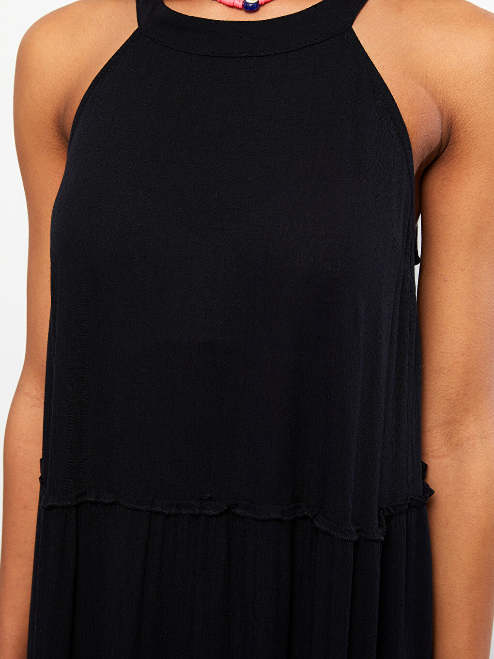 LCW Vision Halter Collar Plain Sleeveless Crinkle Fabric Women's Dress -S2IQ17Z8-CVL