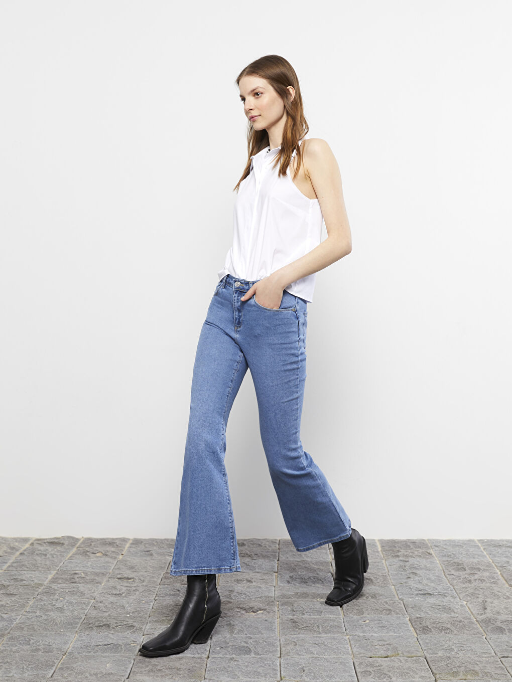 İndigo Yüksek Bel Mars Flare Kadın Jean Pantolon