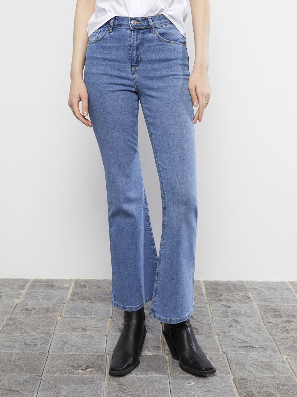 İndigo Yüksek Bel Mars Flare Kadın Jean Pantolon-3