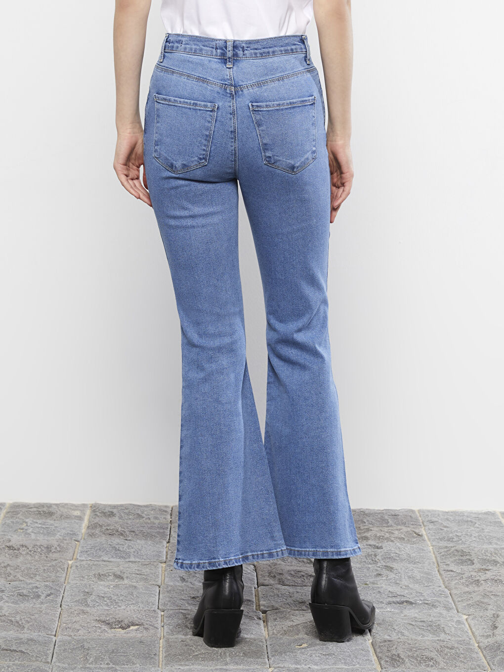 İndigo Yüksek Bel Mars Flare Kadın Jean Pantolon-5