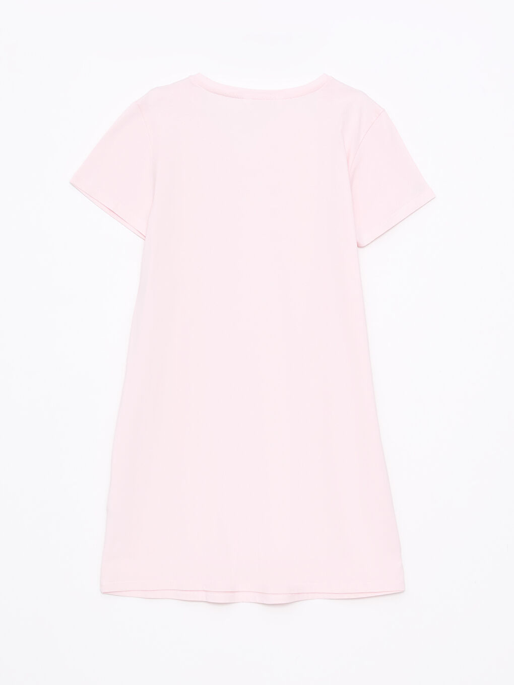 Pembe U Yaka Baskılı Kısa Kollu Pamuklu Kadın Gecelik-5