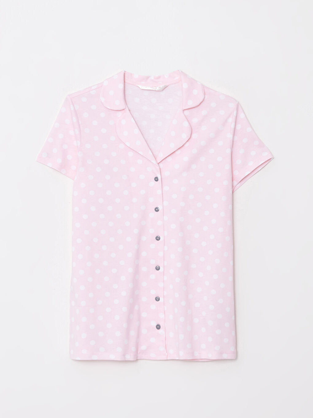 Pembe Gömlek Yaka Puantiyeli Kısa Kollu Pamuklu Kadın Pijama Takımı-6