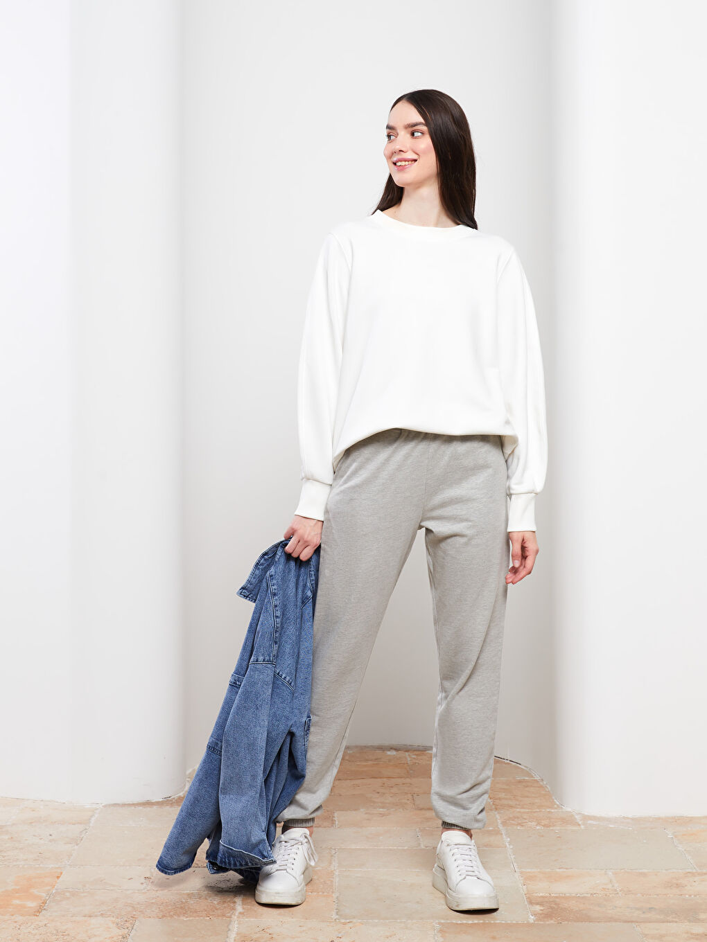 Women's Elasticated Waist Plain Jogger Sweatpants -S2IQ67Z8-LAL
