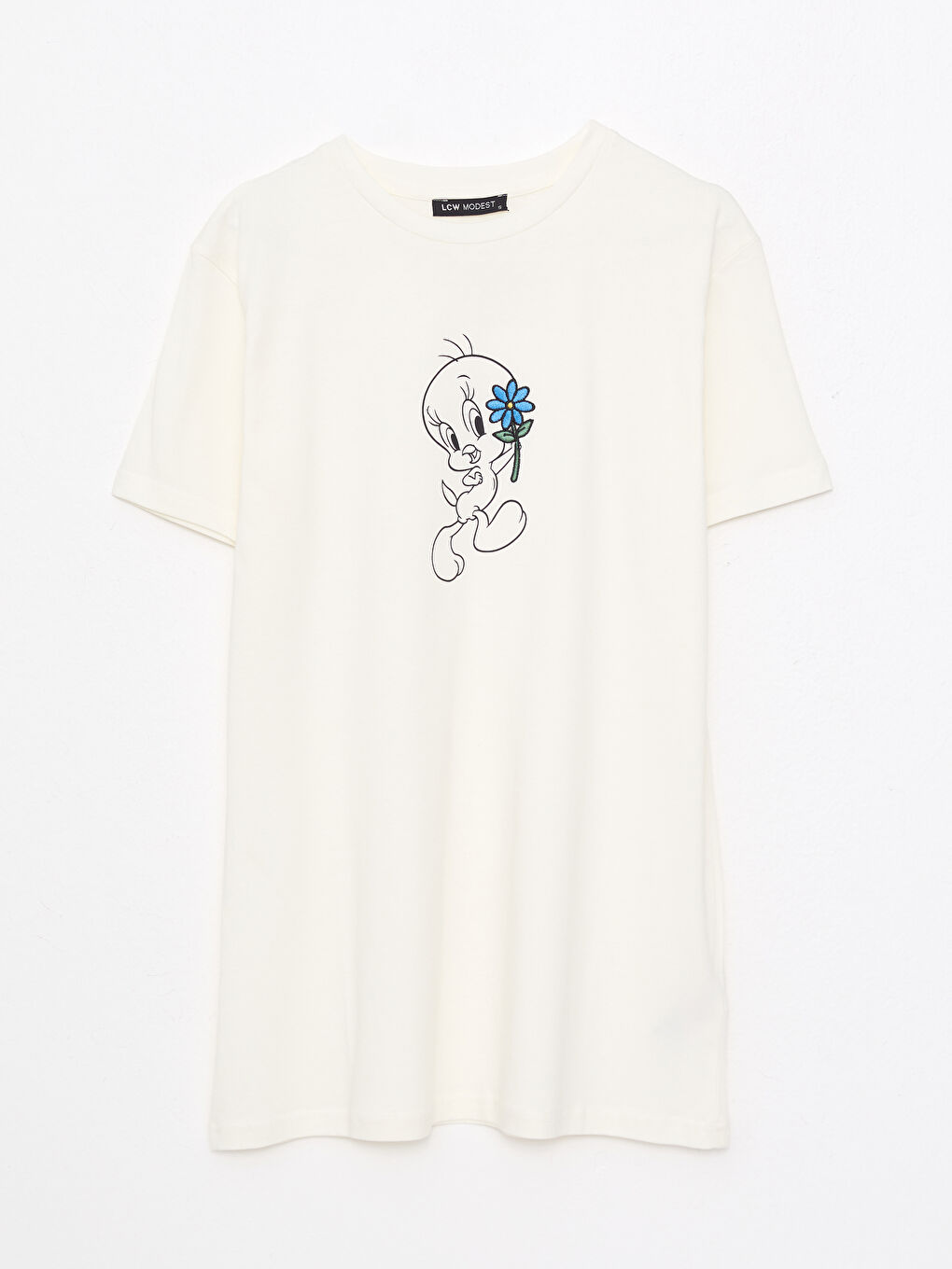 Crew Neck Tweety Printed Short Sleeve Cotton Women's Tunic-5