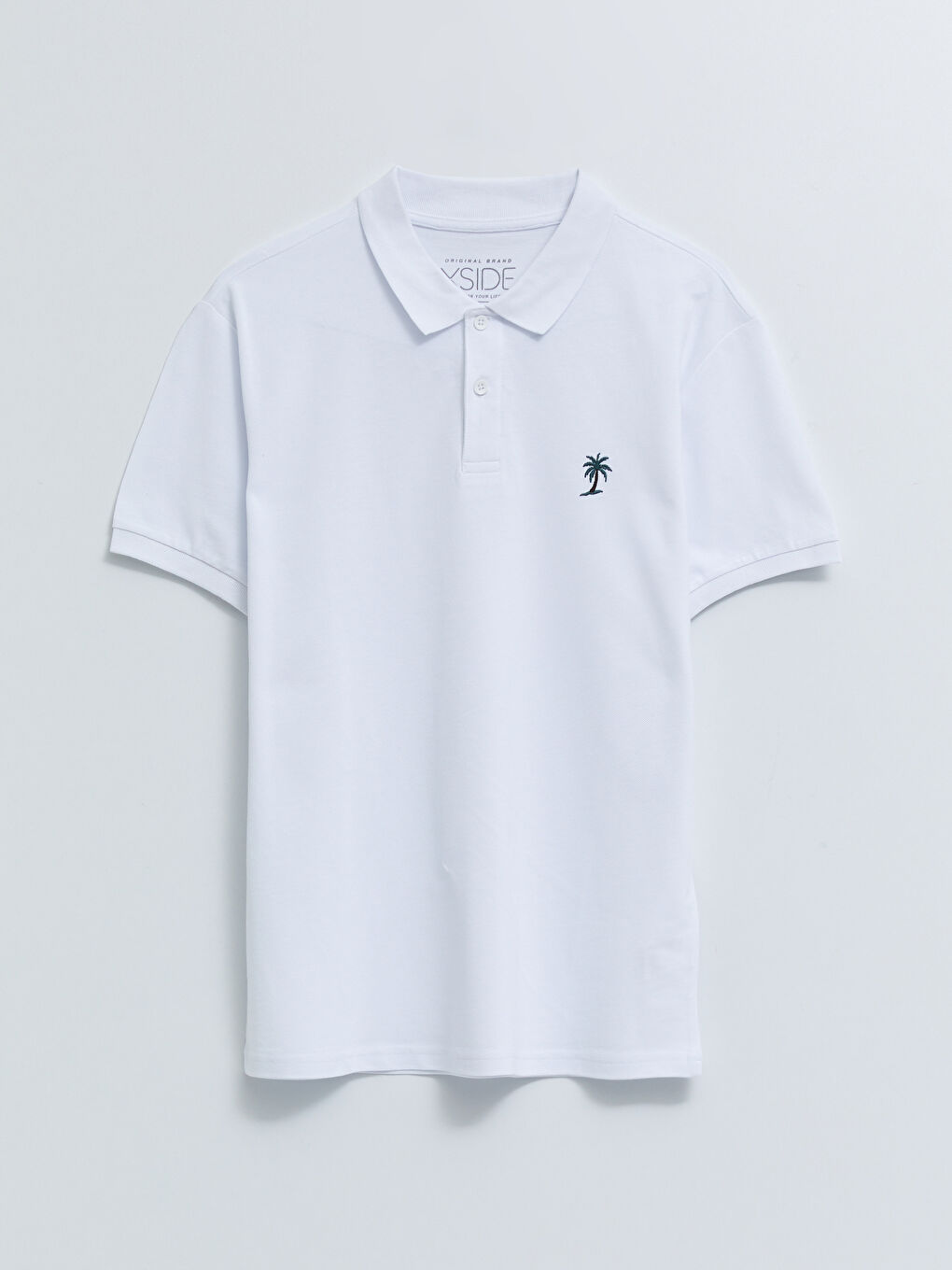 Beyaz Polo Yaka Kısa Kollu Nakışlı Erkek Tişört-5