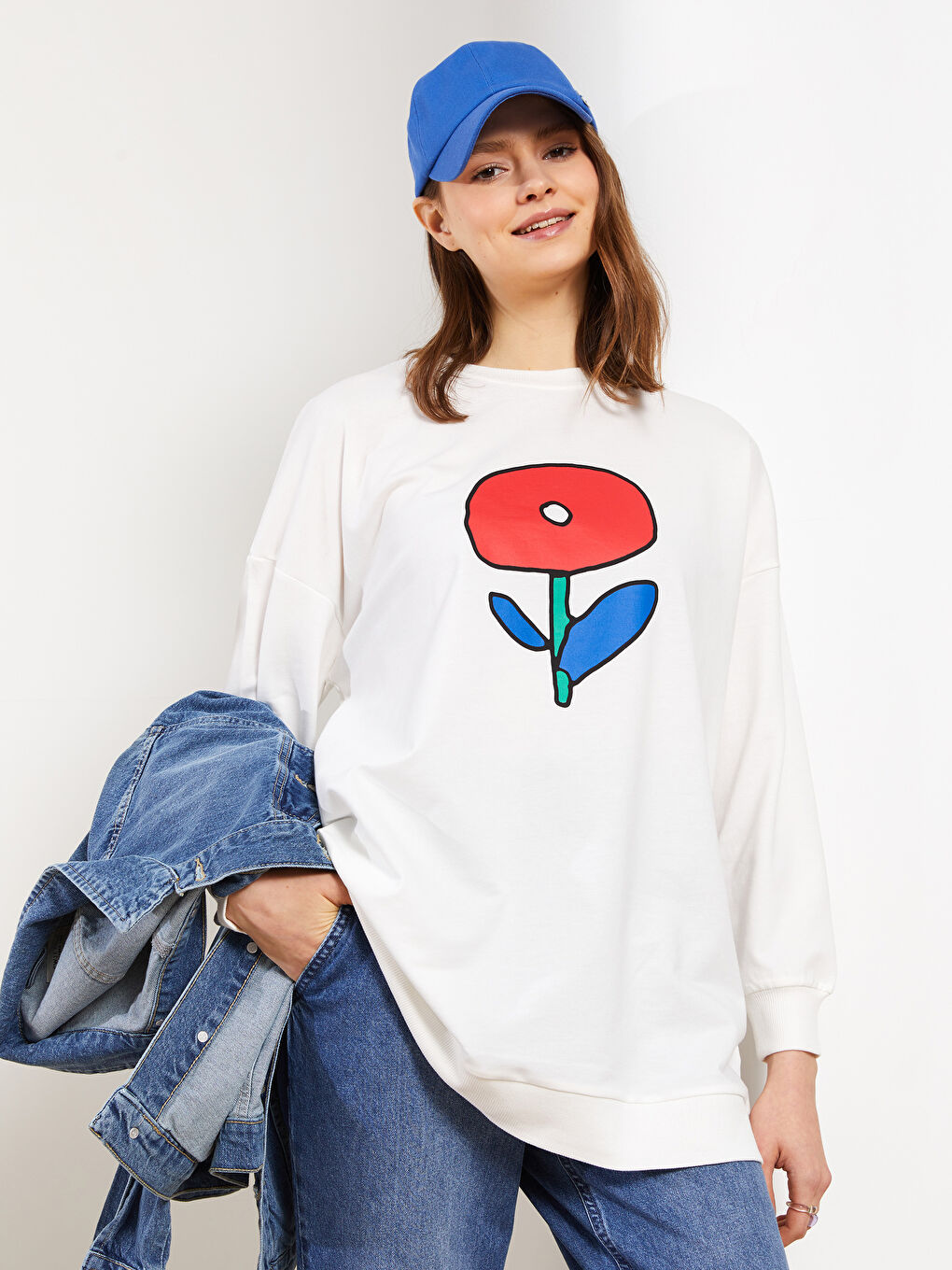 Crew Neck Printed Long Sleeve Women's Sweatshirt Tunic-1