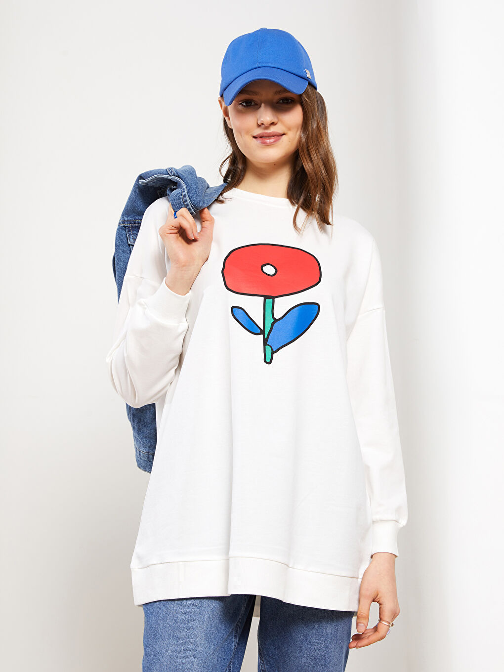 Crew Neck Printed Long Sleeve Women's Sweatshirt Tunic-3