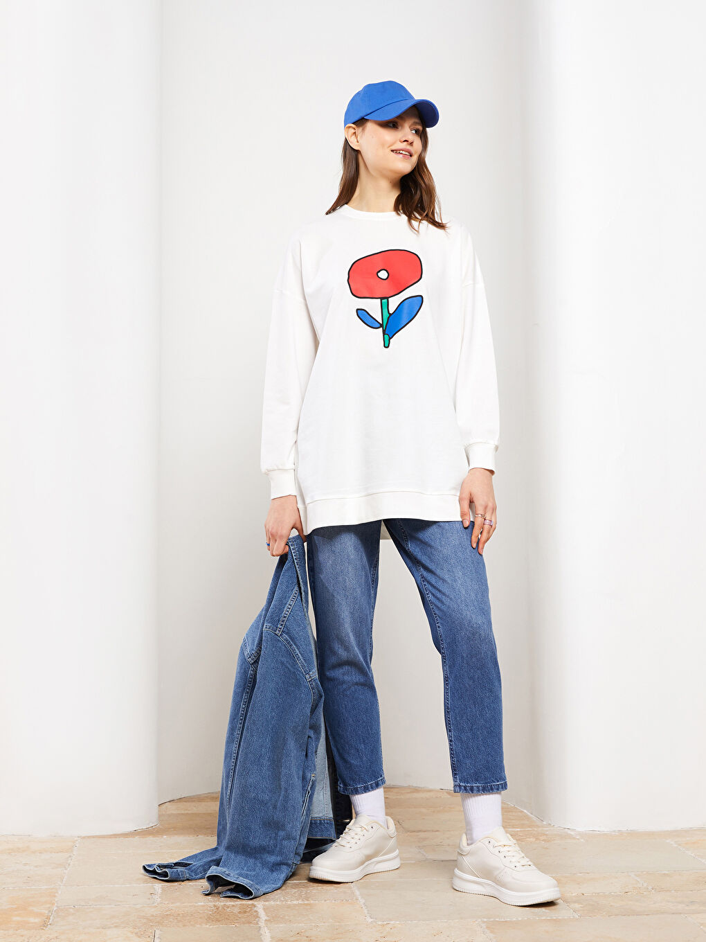 Crew Neck Printed Long Sleeve Women's Sweatshirt Tunic-5