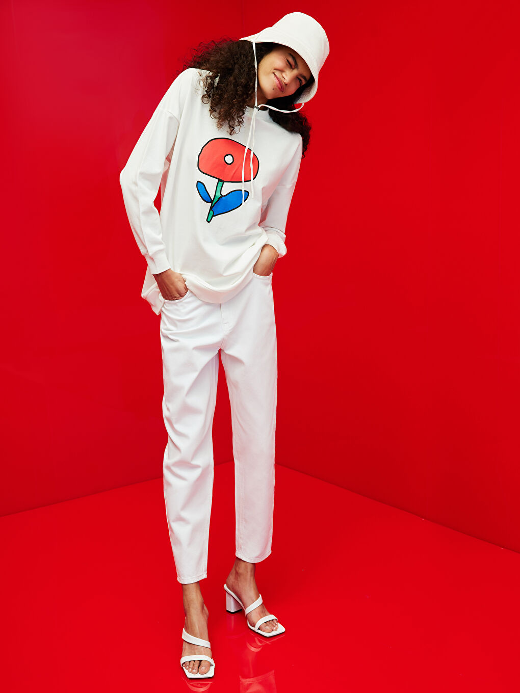 Crew Neck Printed Long Sleeve Women's Sweatshirt Tunic