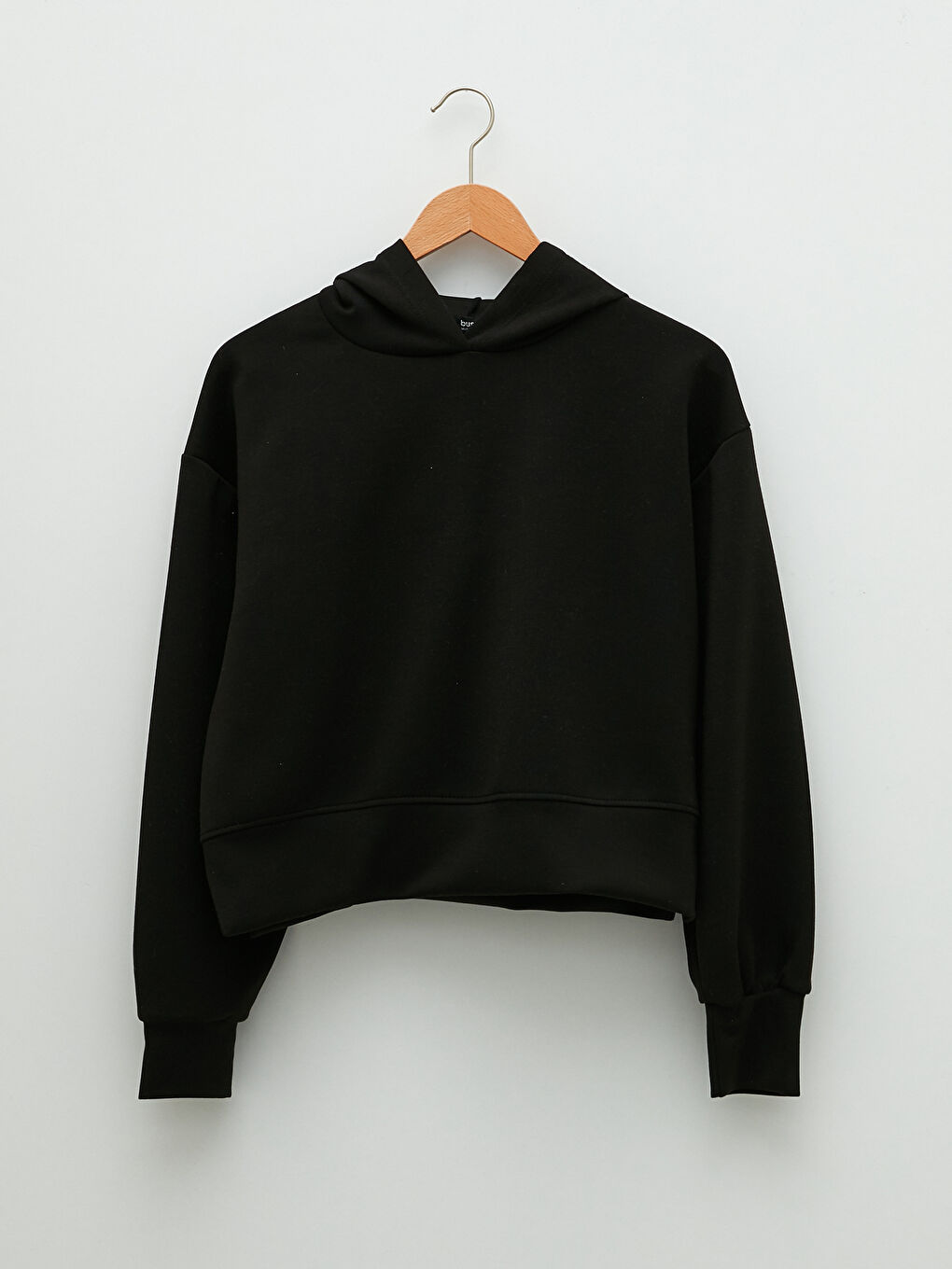 Siyah Kapüşonlu Düz Uzun Kollu Kadın Sweatshirt-5