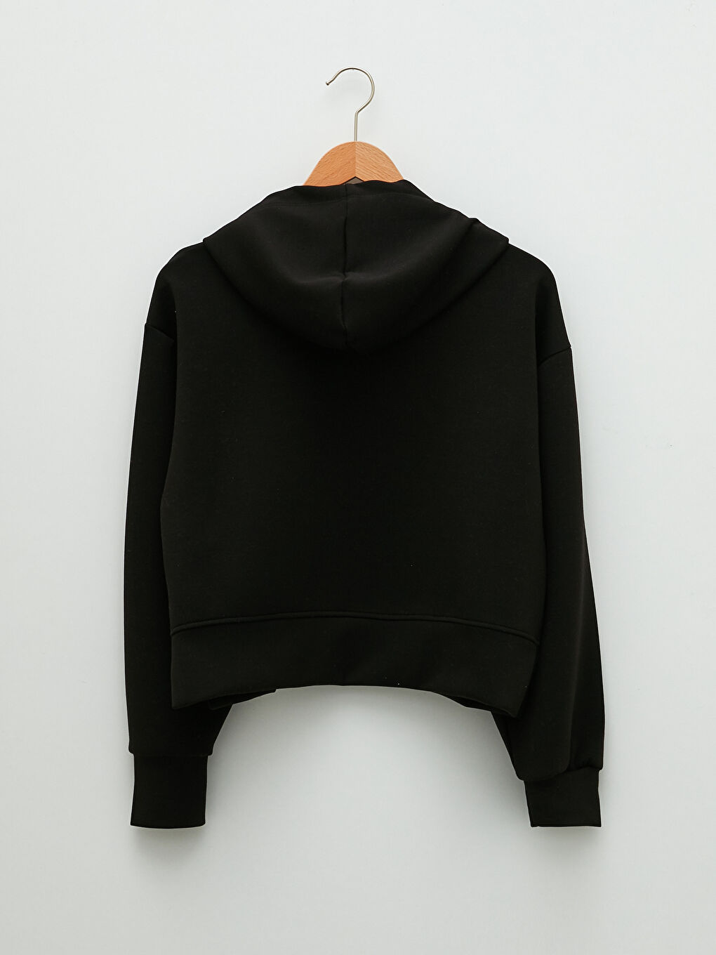 Siyah Kapüşonlu Düz Uzun Kollu Kadın Sweatshirt-6