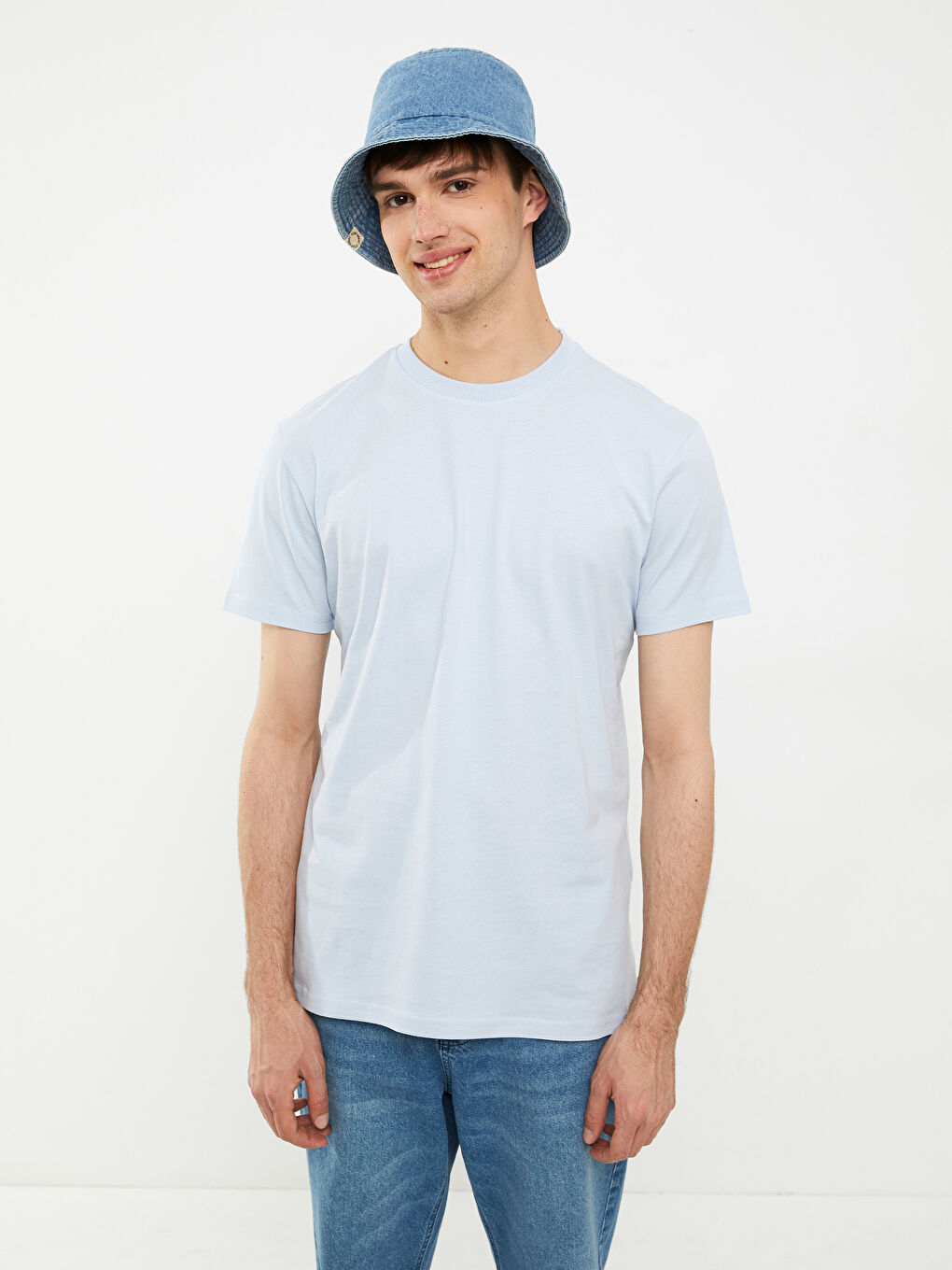 Mavi Bisiklet Yaka Kısa Kollu Basic Penye Erkek Tişört-1