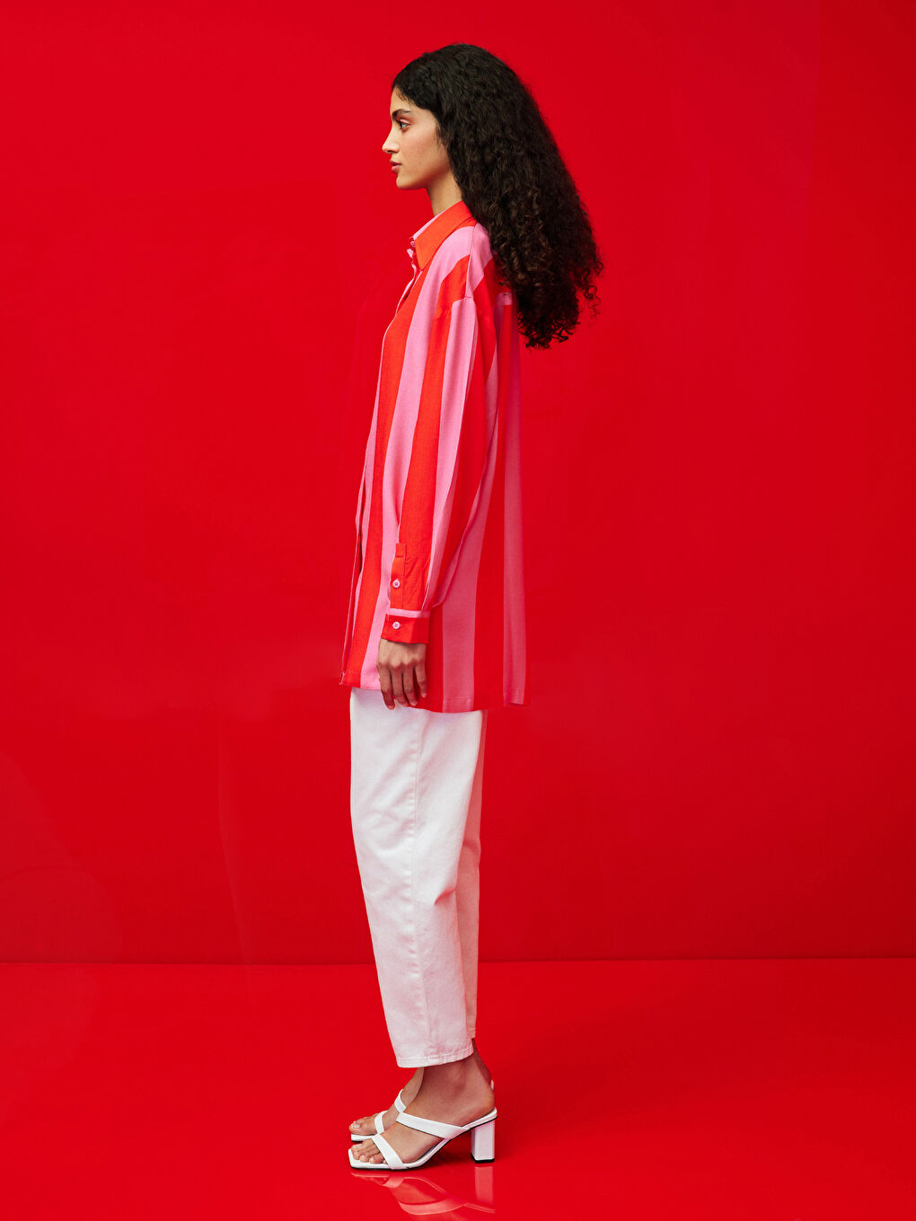 قميص للسيدات بأزرار أمامية، بلوك الألوان، كم طويل، واسع، فيسكوز-1