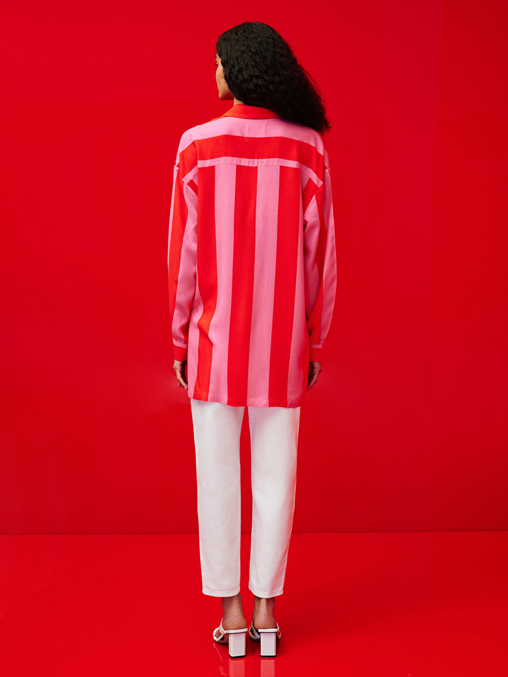 قميص للسيدات بأزرار أمامية، بلوك الألوان، كم طويل، واسع، فيسكوز-2