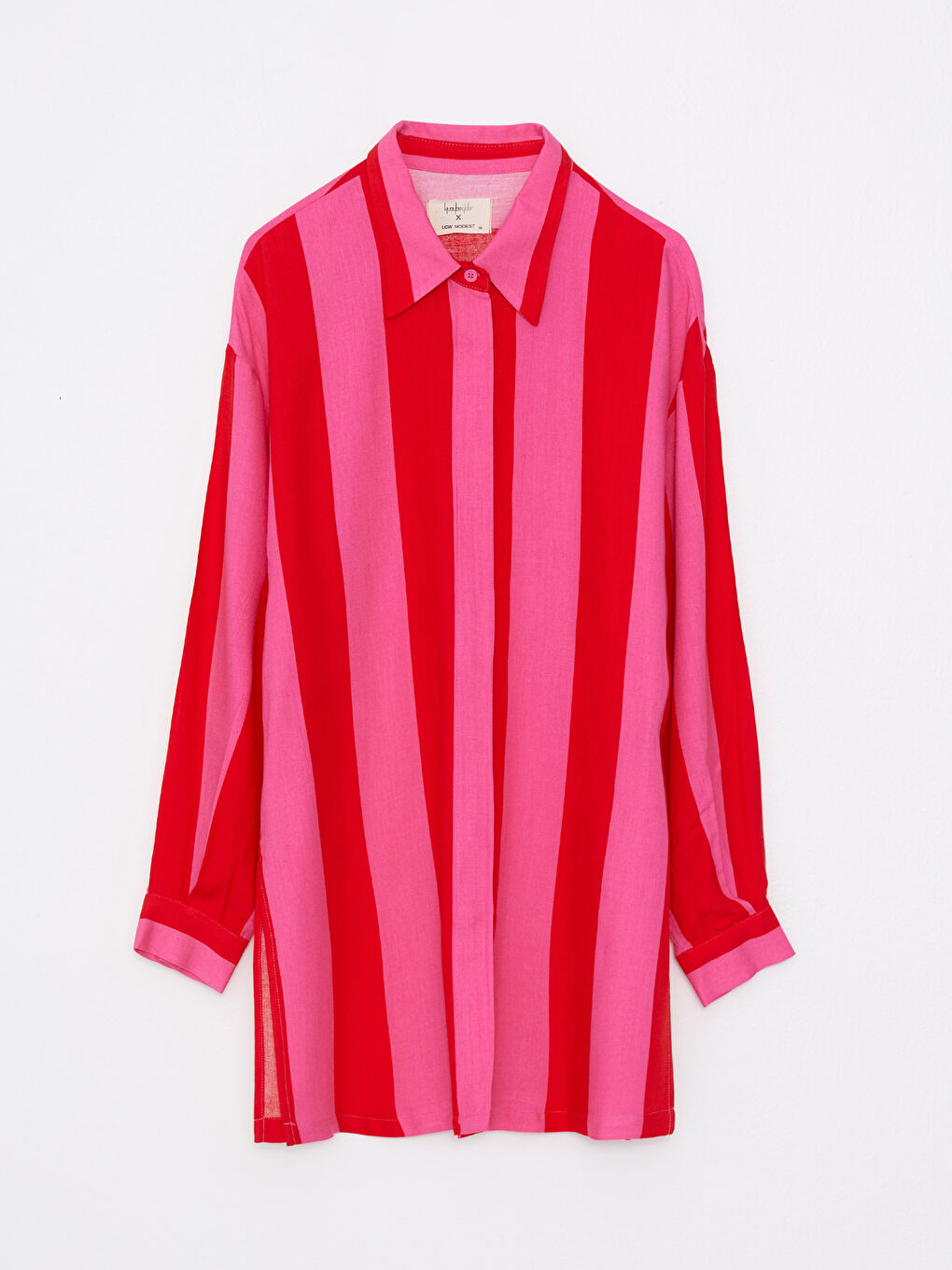 قميص للسيدات بأزرار أمامية، بلوك الألوان، كم طويل، واسع، فيسكوز-3