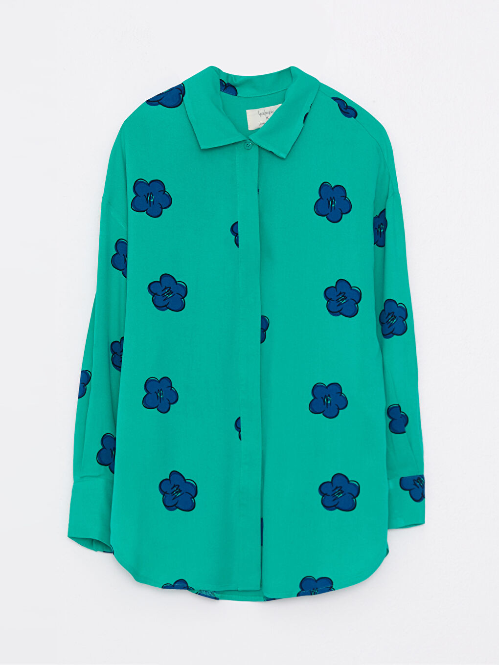 Front Button Closure Floral Long Sleeve Oversize Viscose Women's Shirt-5