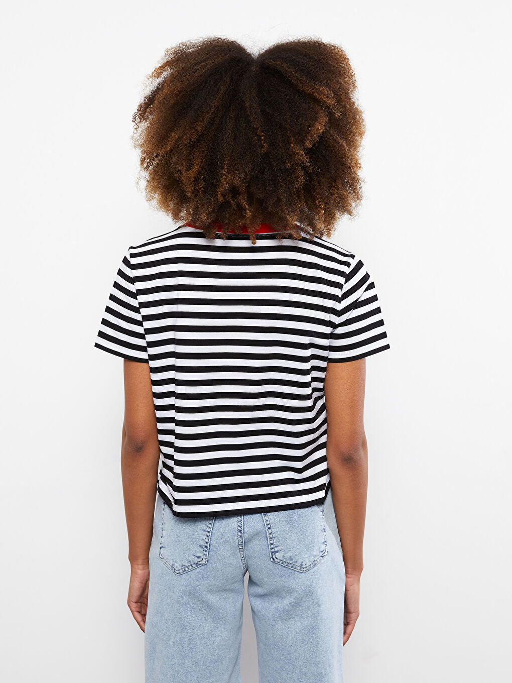 Crew Neck Striped Short Sleeve Cotton Women's T-Shirt -S2IR13Z8-LEG