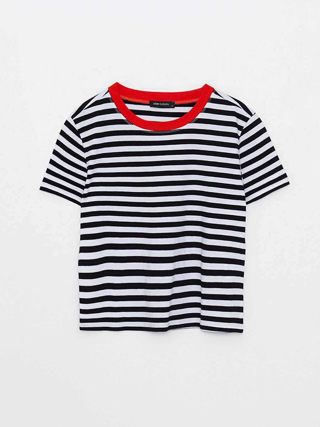 Crew Neck Striped Short Sleeve Cotton Women's T-Shirt -S2IR13Z8-LEG
