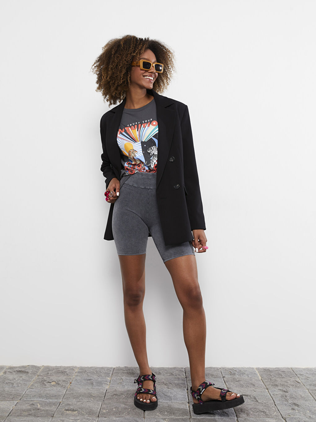 شورتات ضيقة نساء قطن خصر مطاطي عادي-1