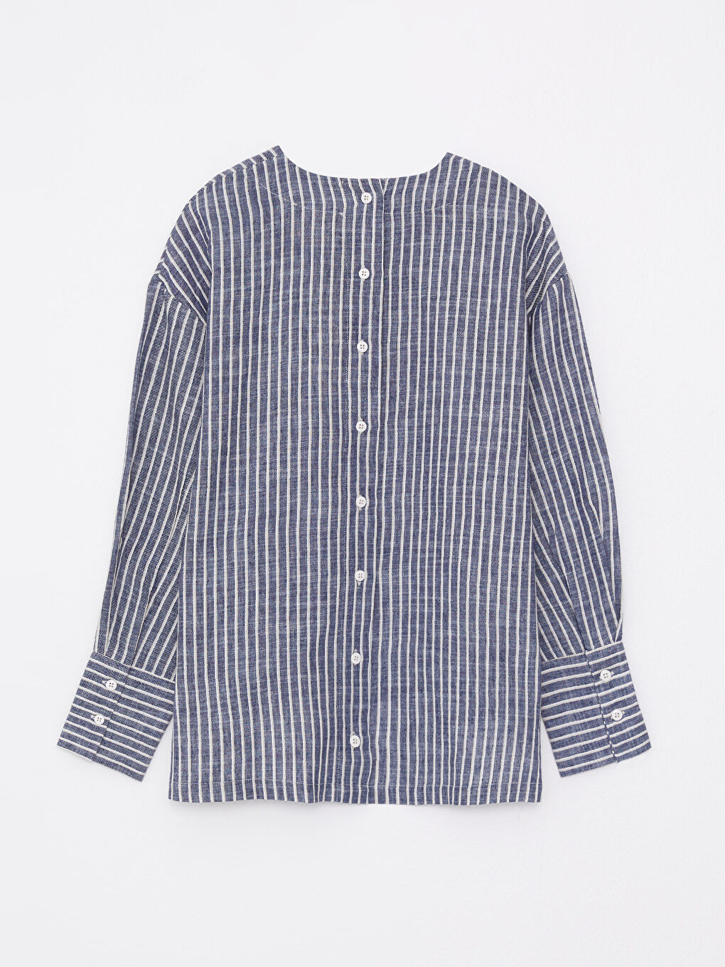 Mavi Bisiklet Yaka Çizgili Uzun Kollu Oversize Kadın Bluz-6