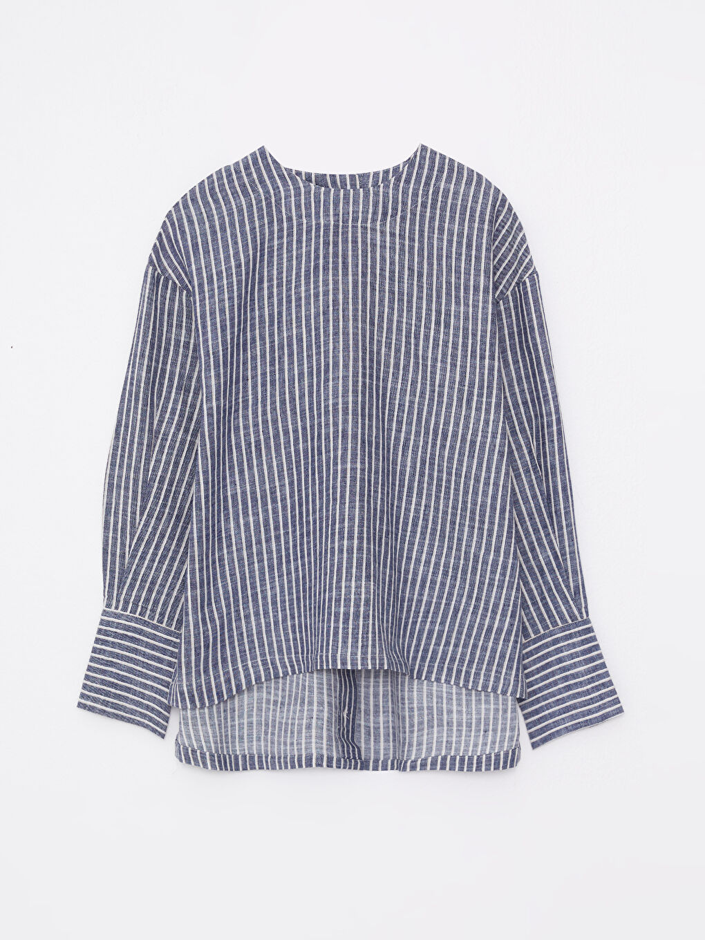 Mavi Bisiklet Yaka Çizgili Uzun Kollu Oversize Kadın Bluz-5