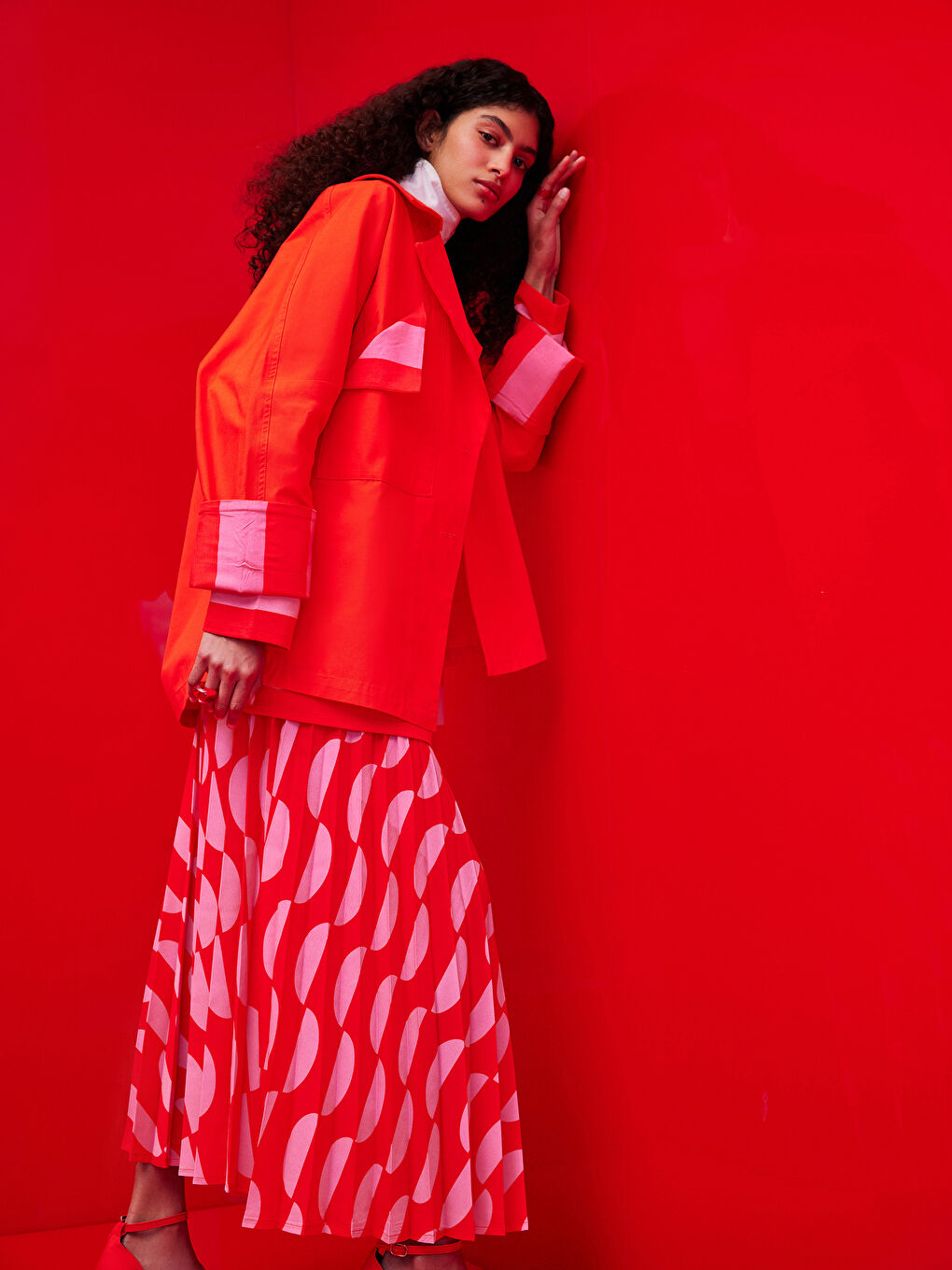 Front Button Closure Color Block Long Sleeve Gabardine Women's Jacket