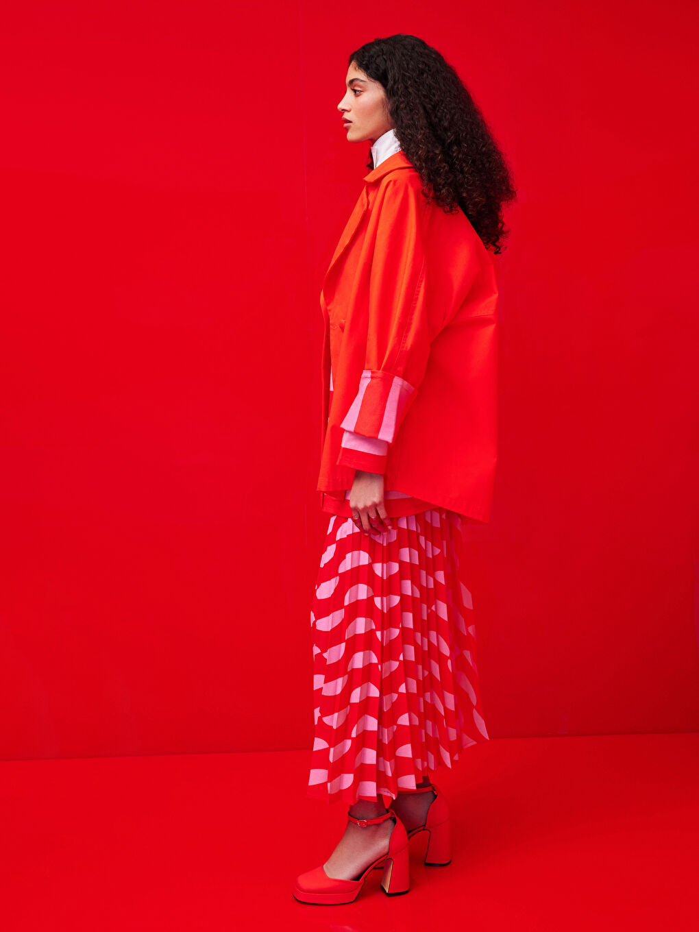 Front Button Closure Color Block Long Sleeve Gabardine Women's Jacket-2