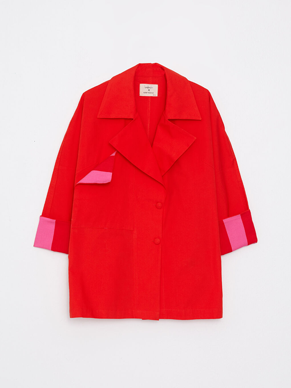 Front Button Closure Color Block Long Sleeve Gabardine Women's Jacket-5