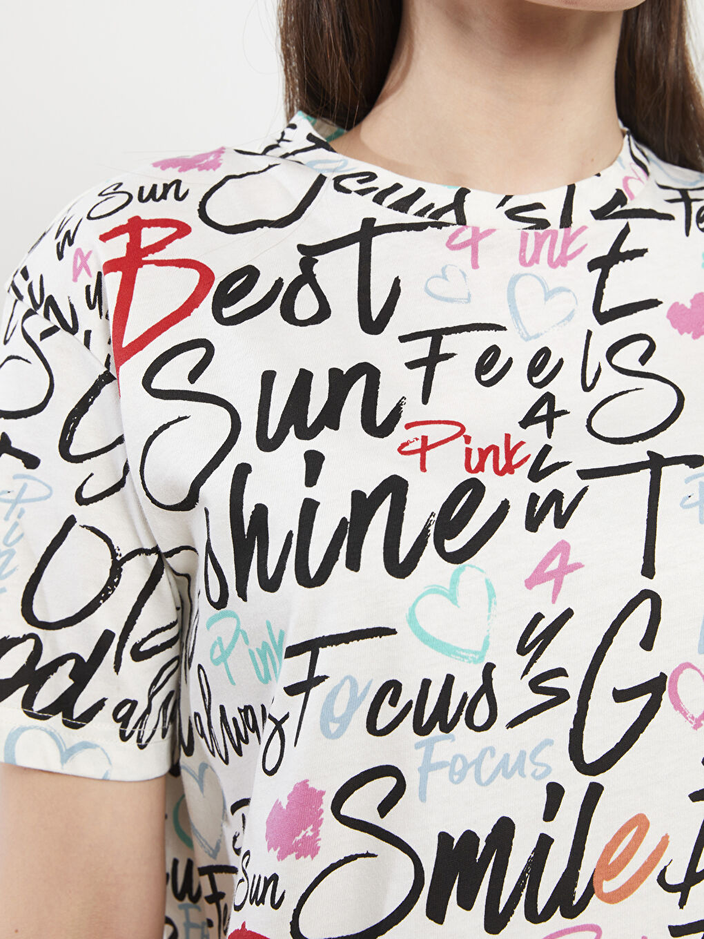 Crew Neck Letter Printed Short Sleeve Cotton Women's Tunic-3