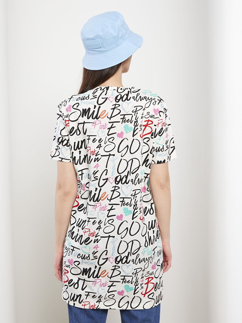 Crew Neck Letter Printed Short Sleeve Cotton Women's Tunic-4