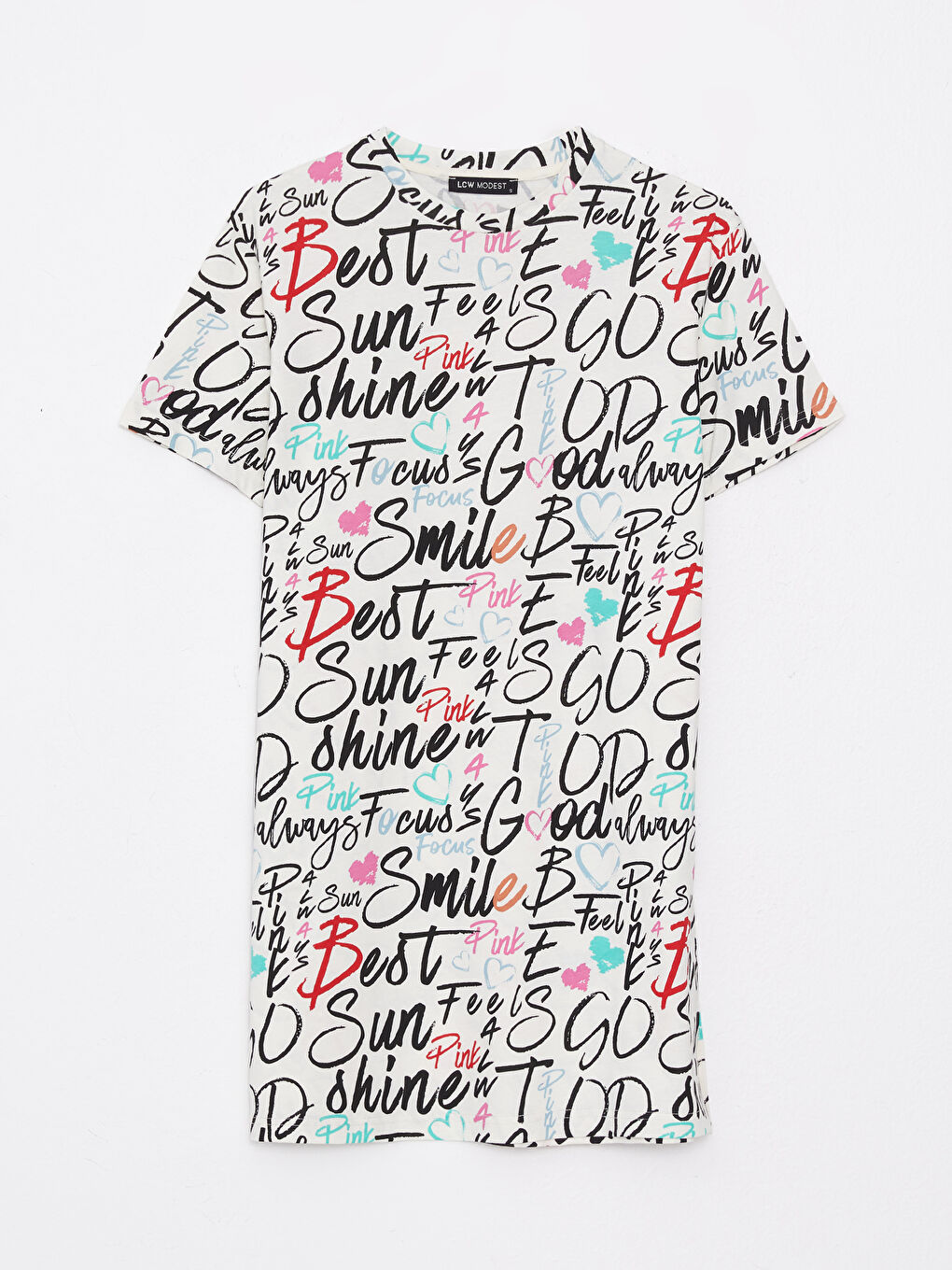 Crew Neck Letter Printed Short Sleeve Cotton Women's Tunic-5
