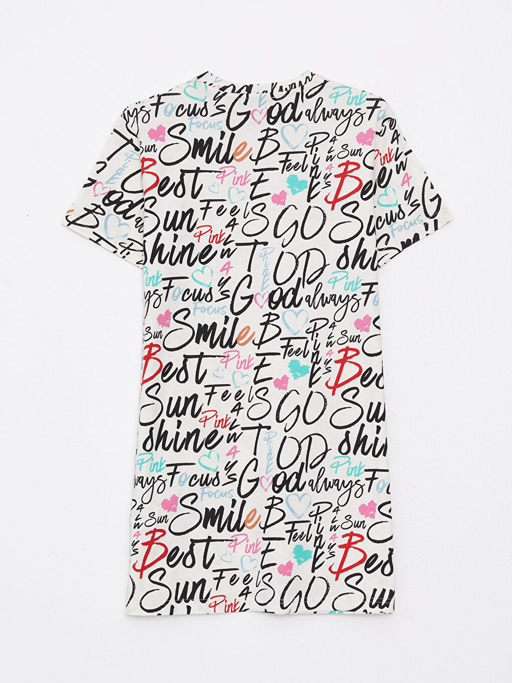 Crew Neck Letter Printed Short Sleeve Cotton Women's Tunic-6