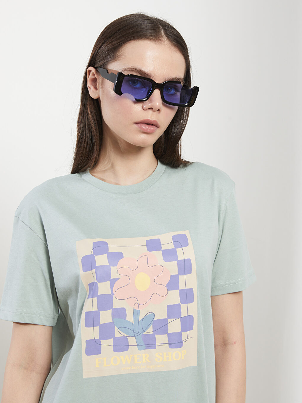 Crew Neck Printed Short Sleeve Cotton Women's Tunic-1