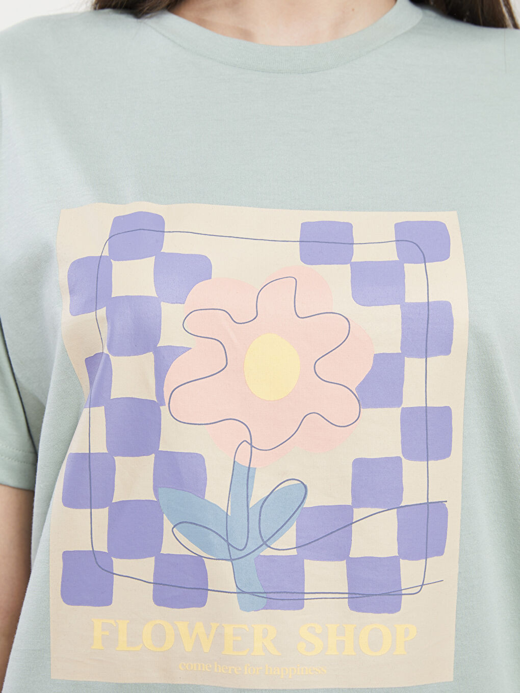 Crew Neck Printed Short Sleeve Cotton Women's Tunic-3