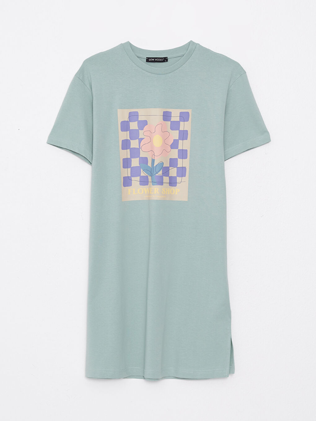 Crew Neck Printed Short Sleeve Cotton Women's Tunic-5