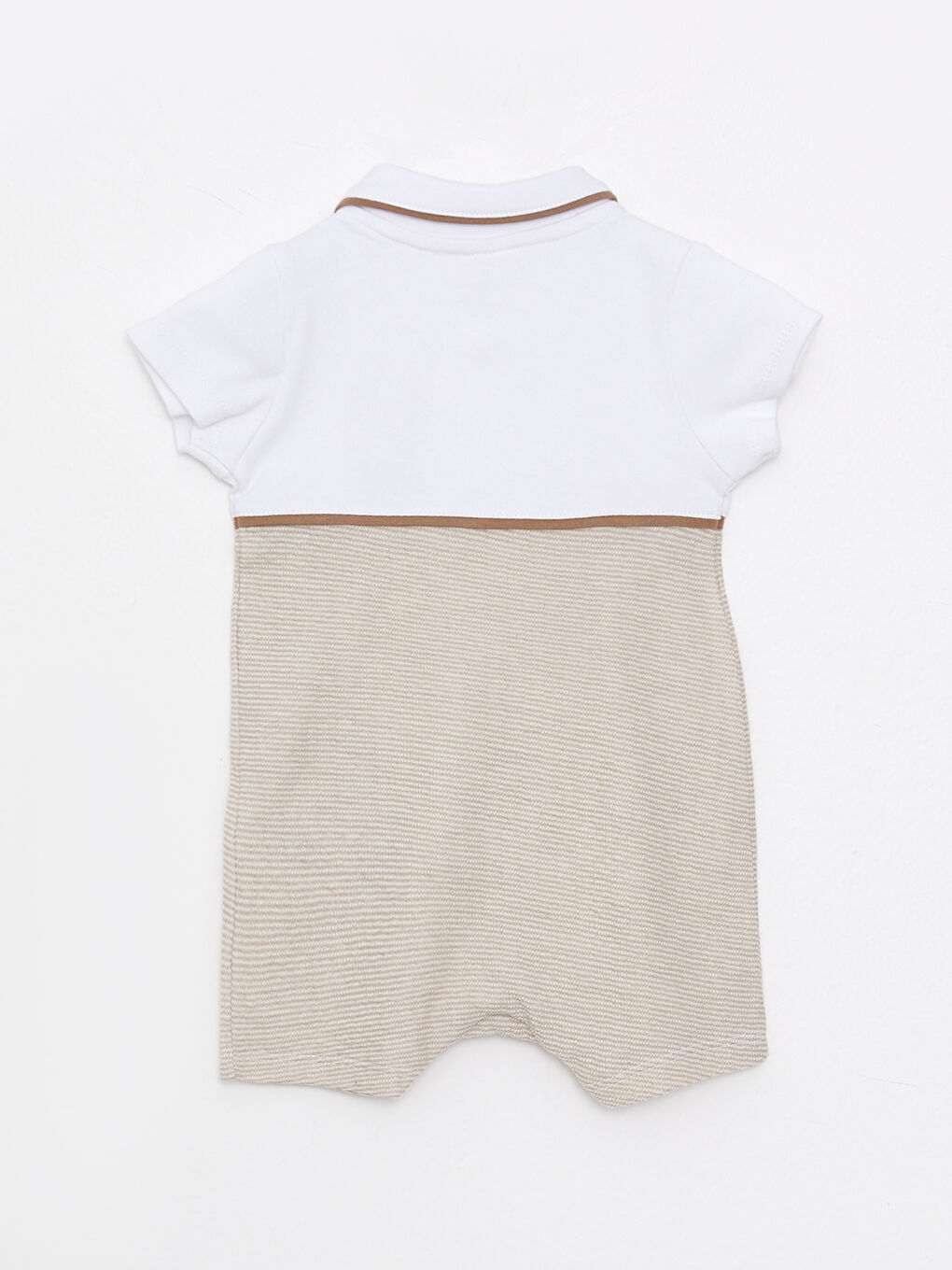 Beyaz Bebe Yaka Kısa Kollu Nakış Detaylı Erkek Bebek Tulum-1