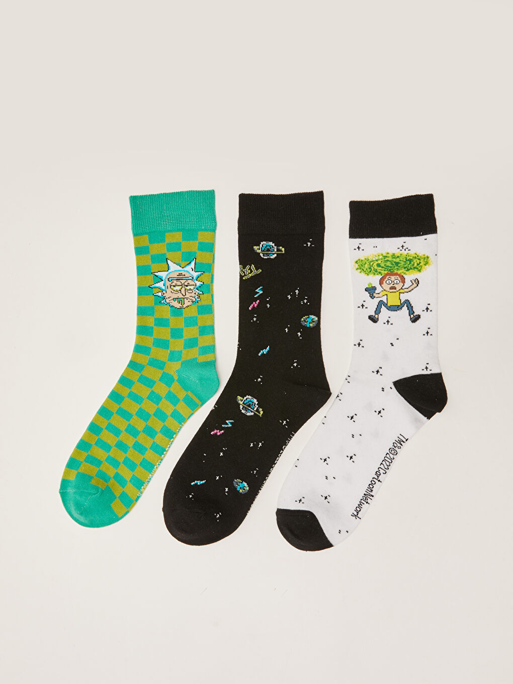 Karışık Rick and Morty Baskılı Erkek Soket Çorap 3'lü-1