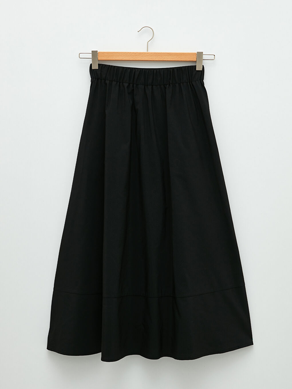 Siyah Beli Lastikli Düz A Kesim Poplin Kadın Etek-6